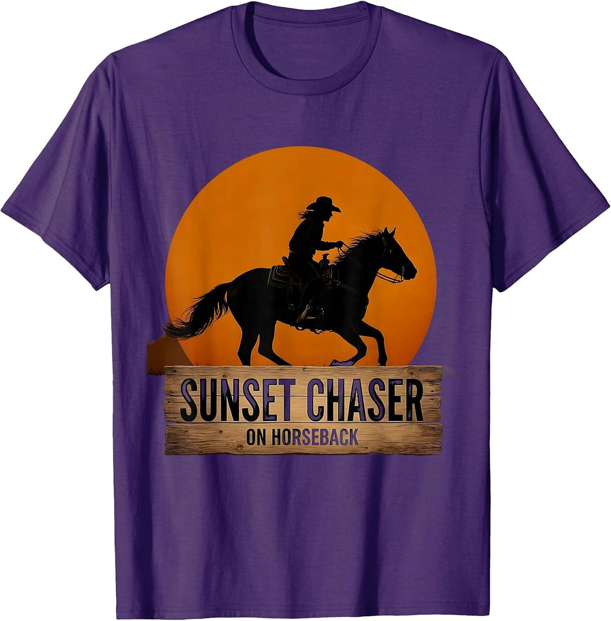 Sunset Chaser On Horseback Western Design T-Shirt - Purple