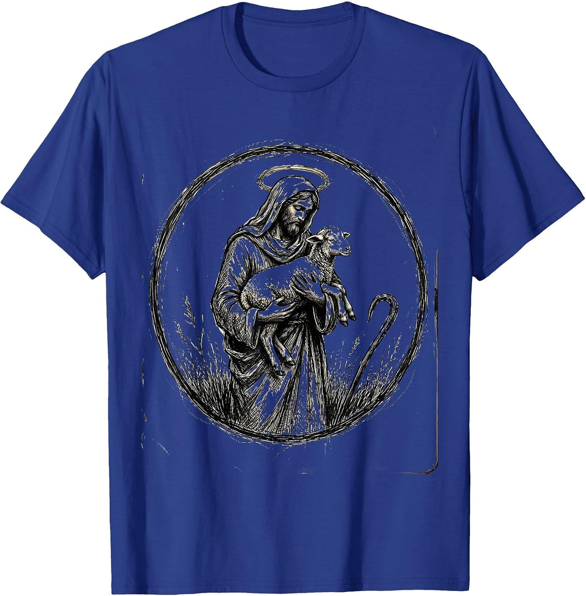 Shepherd Carrying Lost Sheep Christian Faith Design T-Shirt - Royal Blue