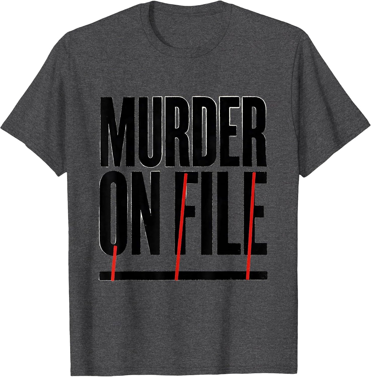 Murder On File Dark Humor Crow Raven Gothic Bird Lover T-Shirt - Dark Heather Grey