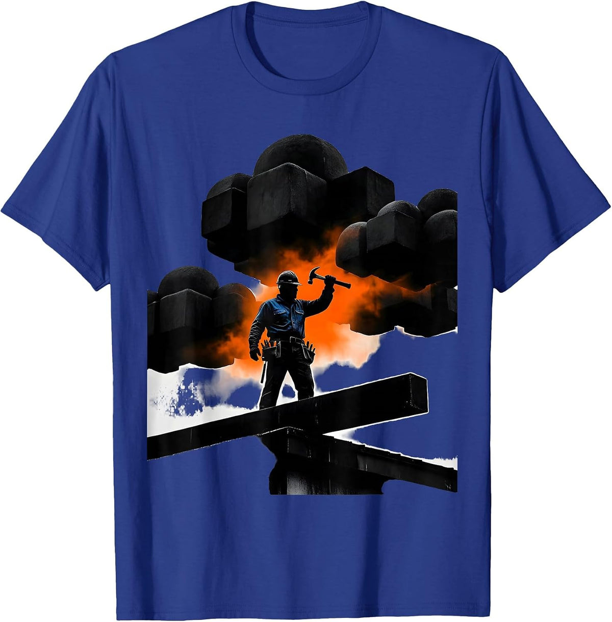 Men's Rooftop Worker Silhouette Stormy Sky Graphic T-Shirt - Royal Blue