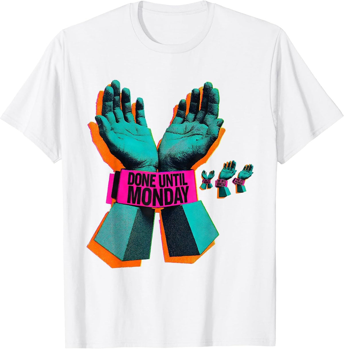 Men's Done Until Monday Risograph ASL Sign Language Teacher Deaf T-Shirt - White