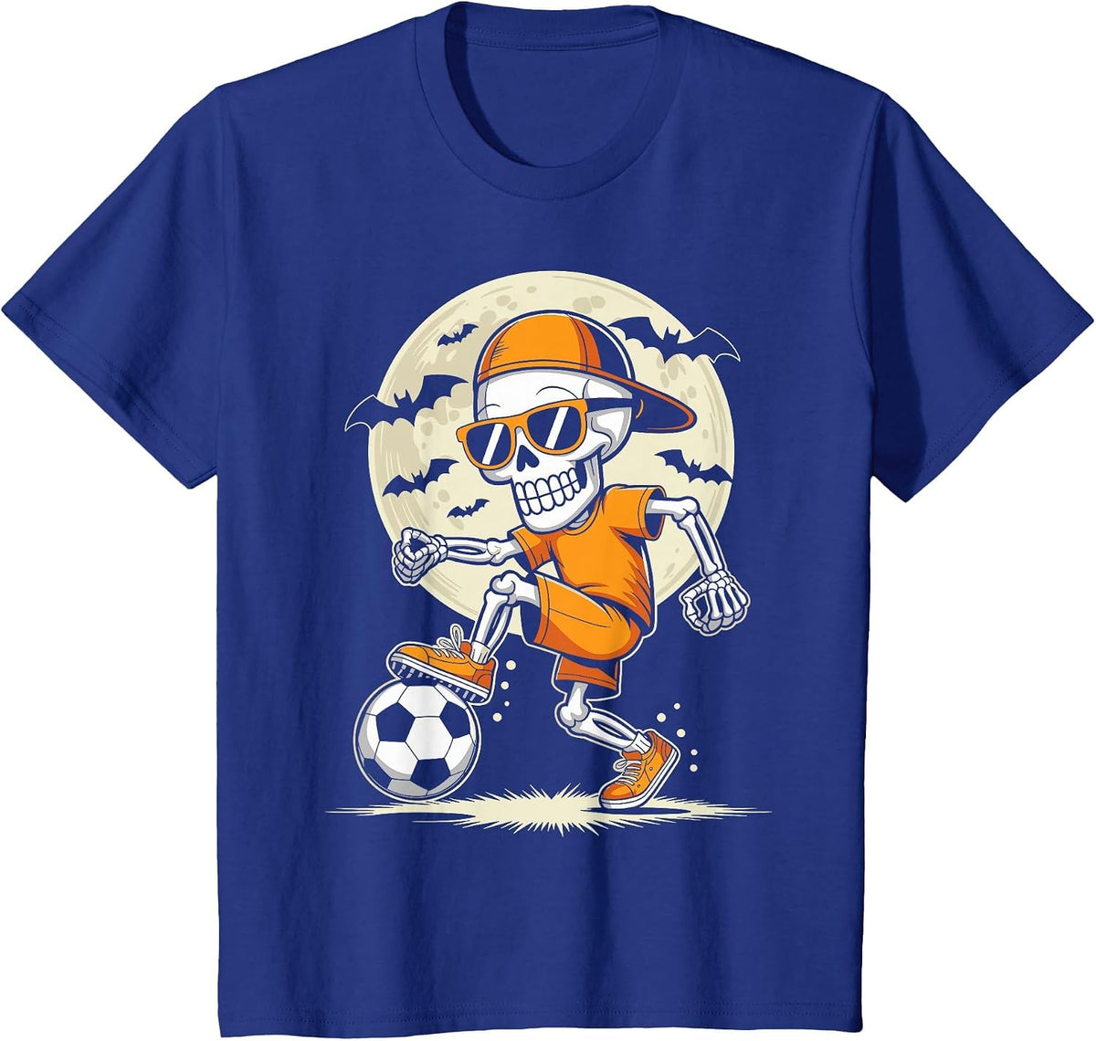 Funny Cartoon Skeleton Halloween Soccer Player Boys Kids T-Shirt - Royal Blue