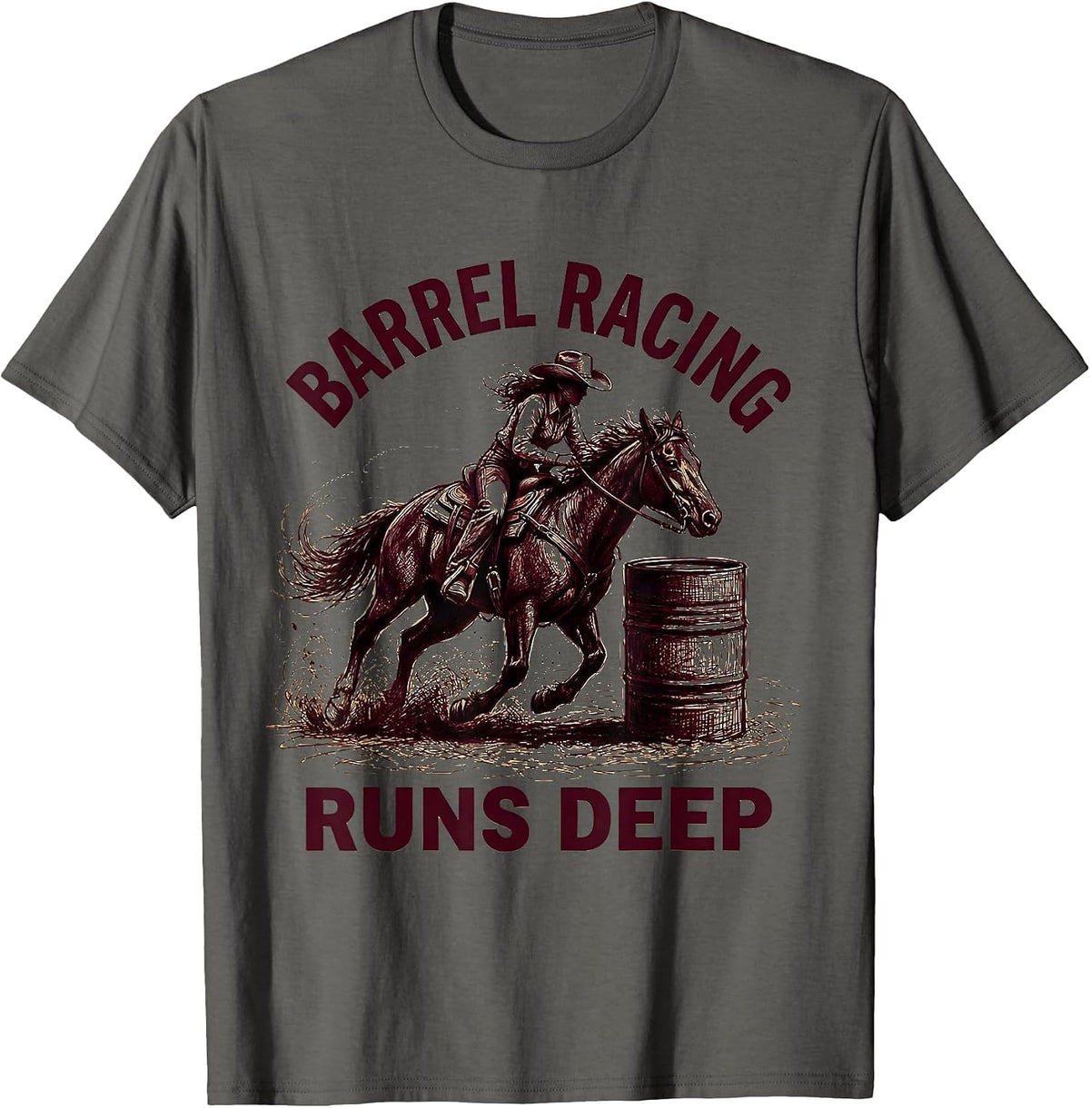 Barrel Racing Runs Deep Western Rodeo Design T-Shirt - Asphalt Grey