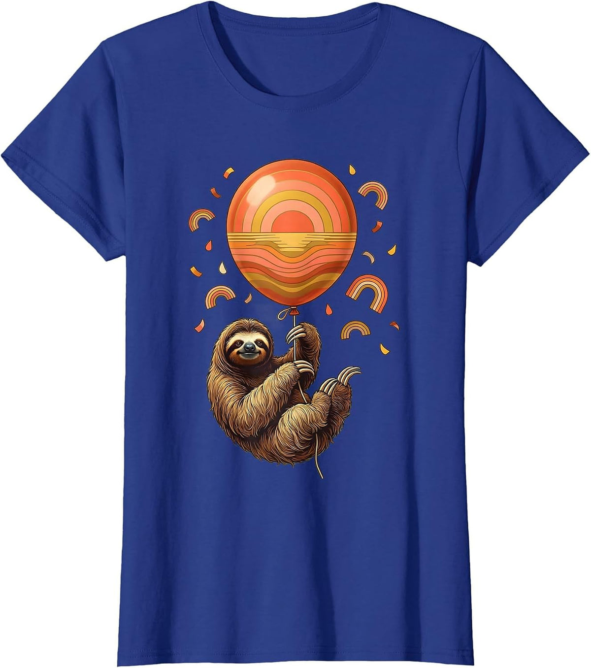 Women's Sloth Balloon Birthday Cute Animal Illustration T-Shirt - Royal Blue