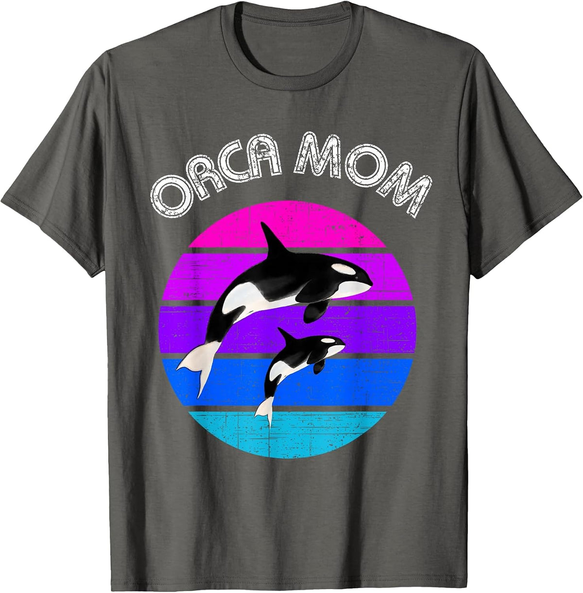 80s Orca Mom Retro Vintage Sunset T-Shirt - Asphalt Grey