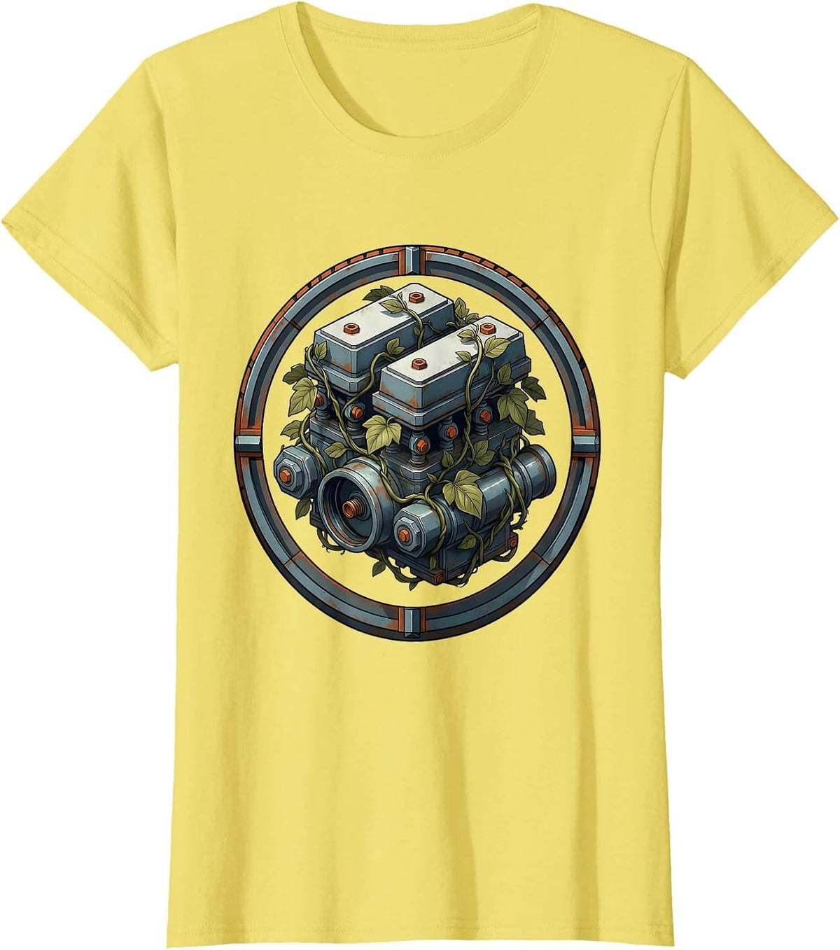 Carburetor Wrapped in Climbing Vines Illustration T-Shirt - Lemon Yellow
