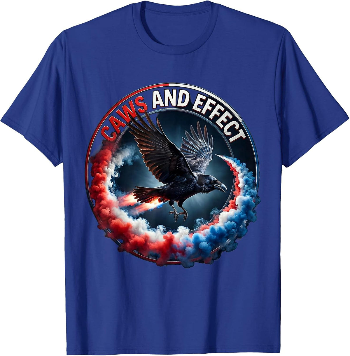 Men's Caws and Effect Funny Crow Bird Design T-Shirt - Royal Blue