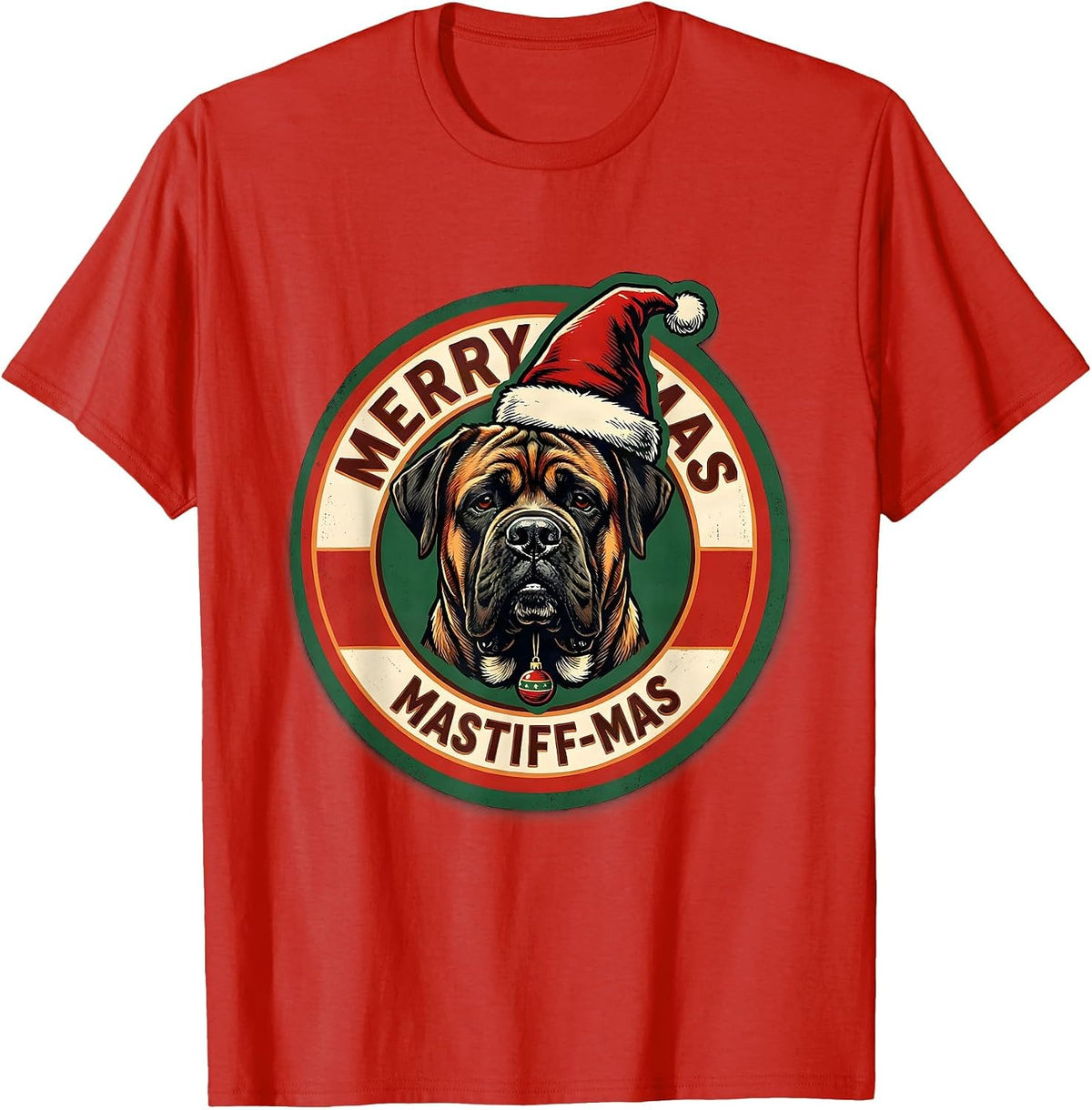Men's Merry Mastiff-mas Funny Christmas Dog Breed Lights Novelty T-Shirt - Red
