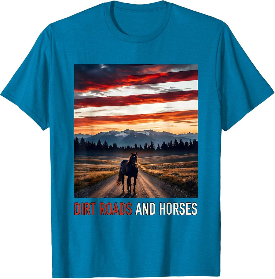 Dirt Roads and Horses Country Life Design T-Shirt - Sapphire Blue