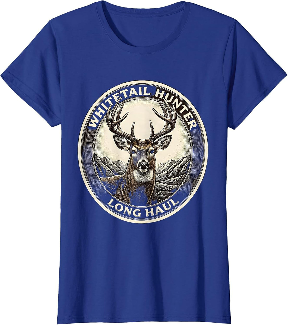 Women's Whitetail Hunter, Long Haul Crosshatch Etching Camo Dad T-Shirt - Royal Blue