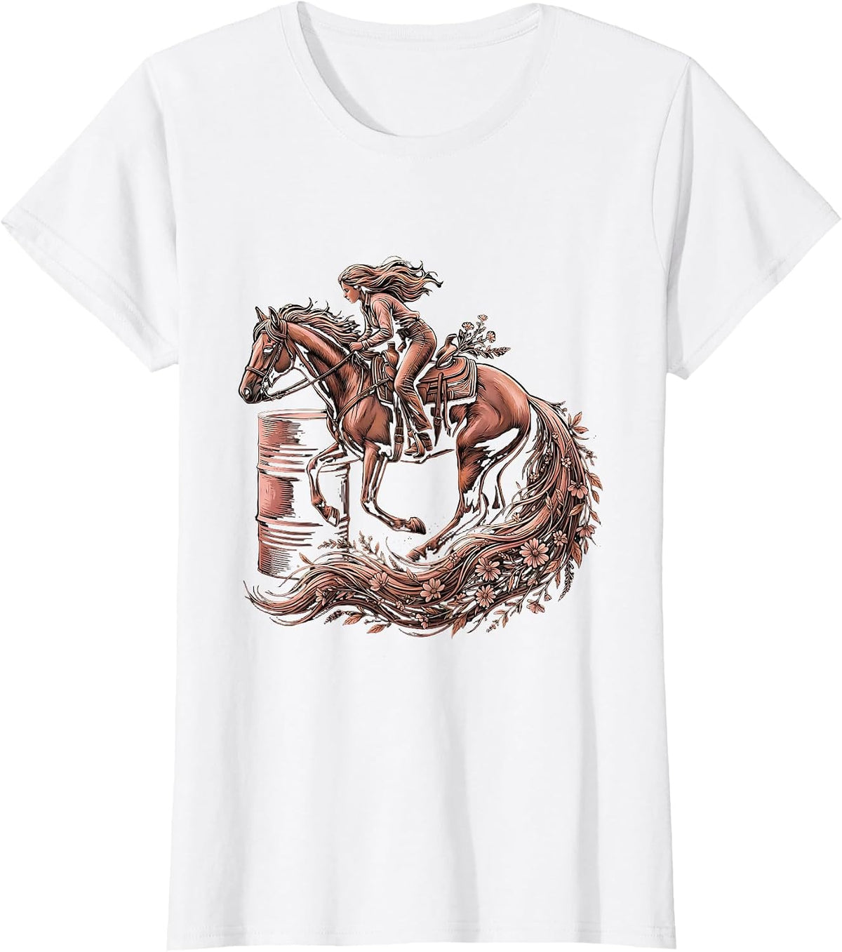 Barrel Racer Leaning Into Turn Rodeo Graphic T-Shirt - White