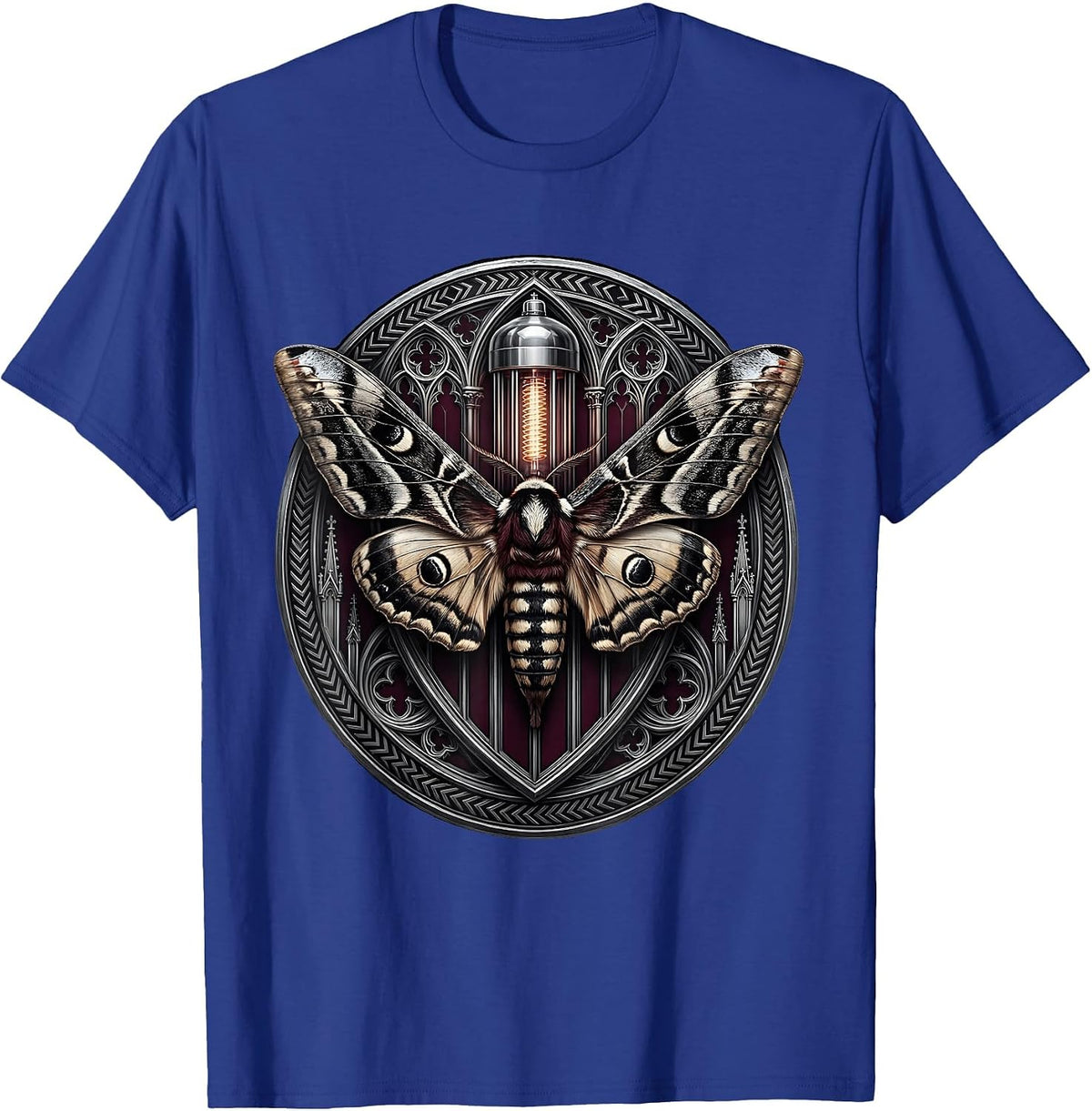 Moth and Glowing Vacuum Tube Vintage Rock Art T-Shirt - Royal Blue