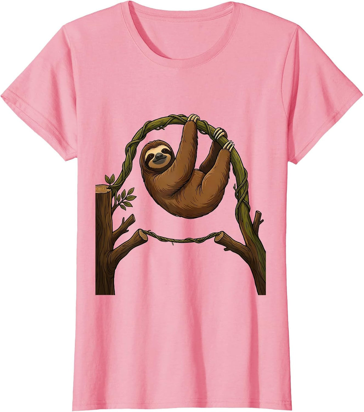 Women's Sloth Vine Chill Humor Novelty Gift T-Shirt - Pink