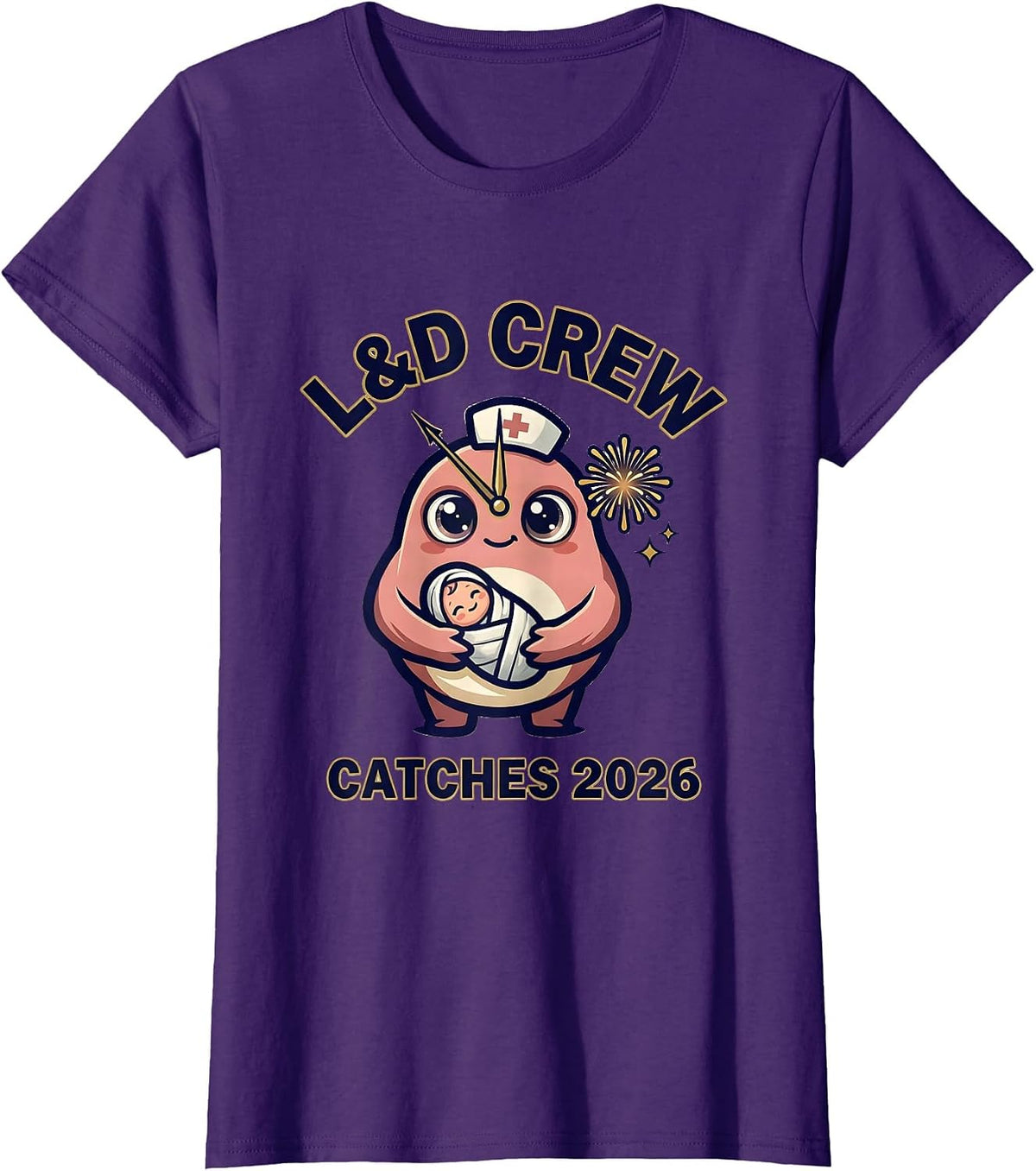 Women's L&D Crew Catches 2026 New Years Eve Nurse Crew Party ICU ER T-Shirt - Purple