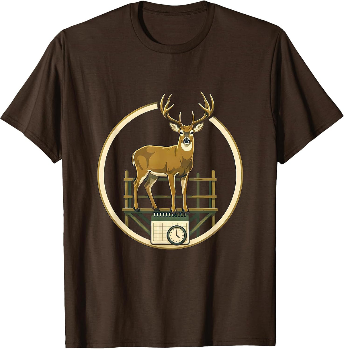 Men's Whitetail Buck Deer Hunting Dad Humor Emblem T-Shirt - Brown