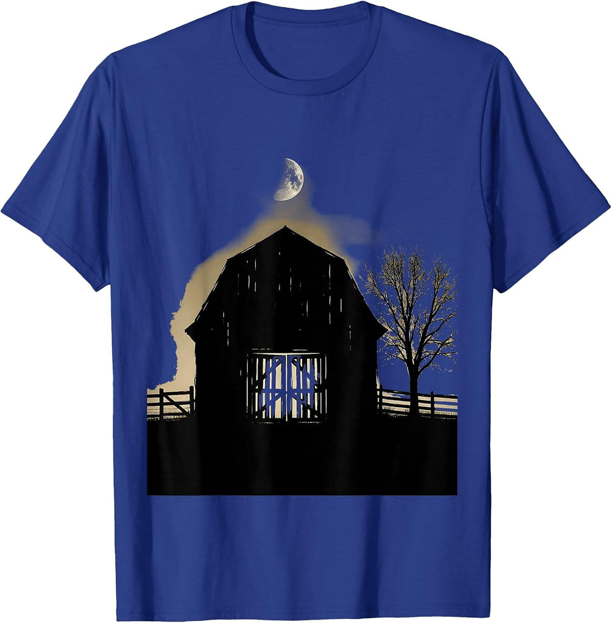 Weathered Barn Doors Crescent Moon Country Design T-Shirt - Royal Blue