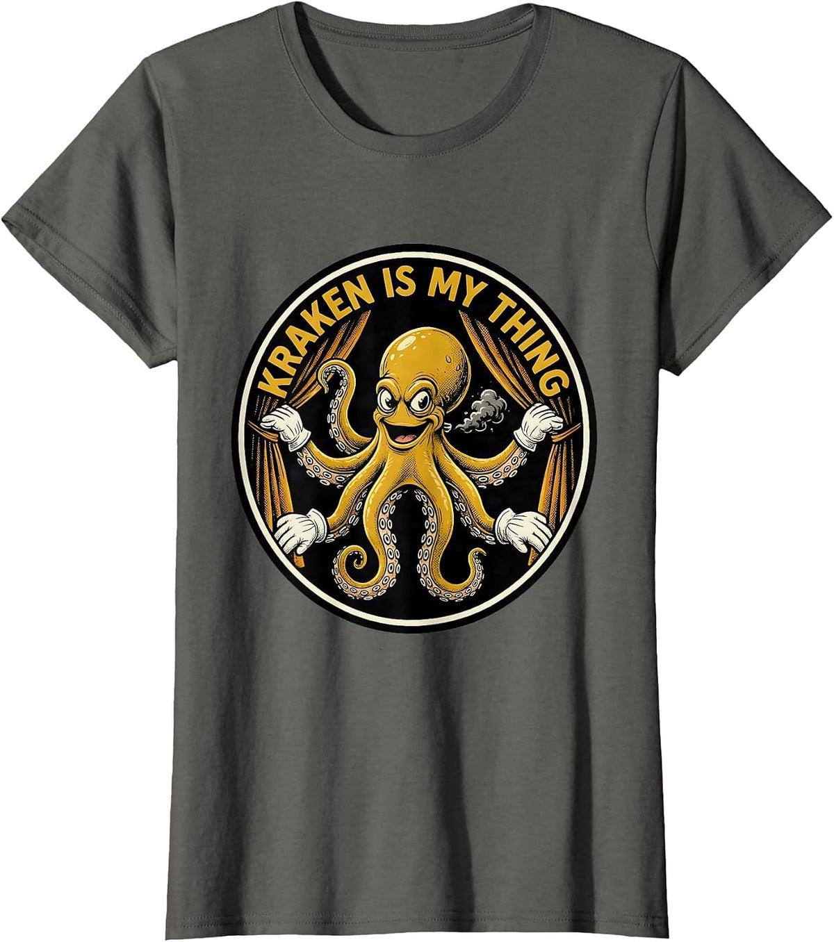 Women's Kraken Is My Thing Retro Cartoon Octopus Lover Humor T-Shirt - Asphalt Grey