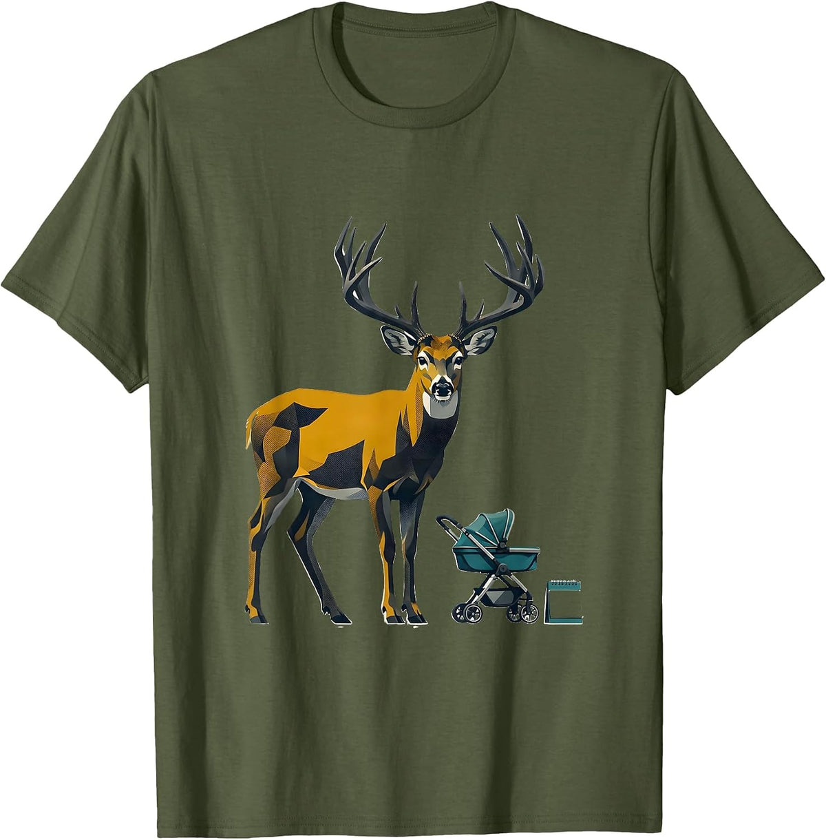 Whitetail Buck Midcentury Modern Deer Hunter Humor T-Shirt - Olive Green