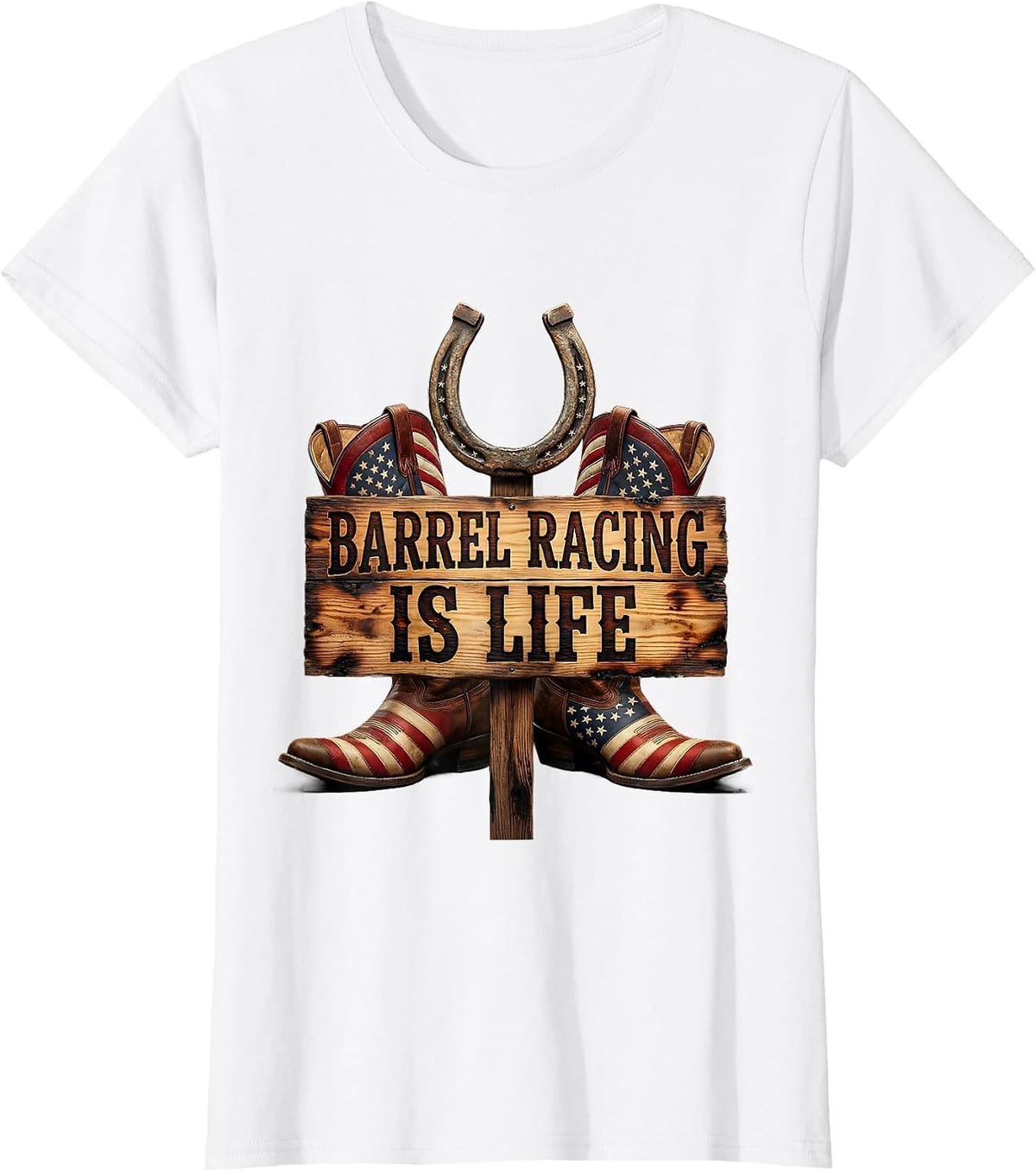 Women's Barrel Racing Is Life Rodeo Design T-Shirt - White