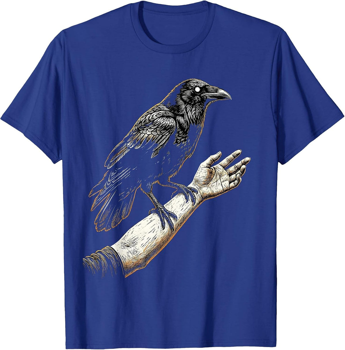 Men's Crow Perched on Outstretched Hand Illustration T-Shirt - Royal Blue