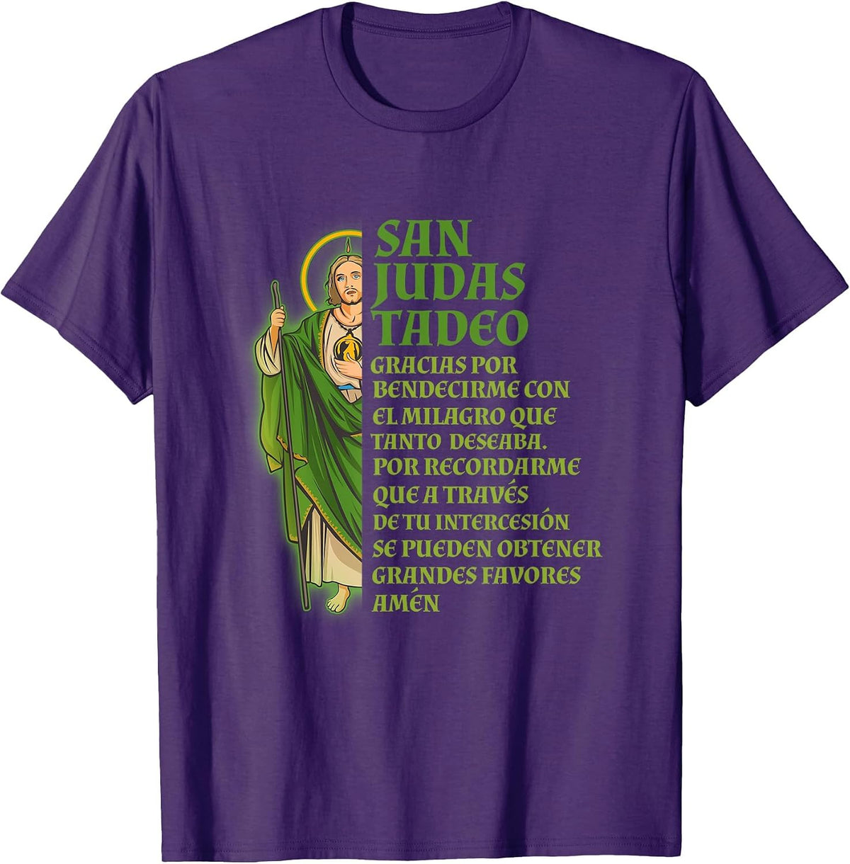 San Judas Tadeo con oración para agradecer un milagro T-Shirt - Purple