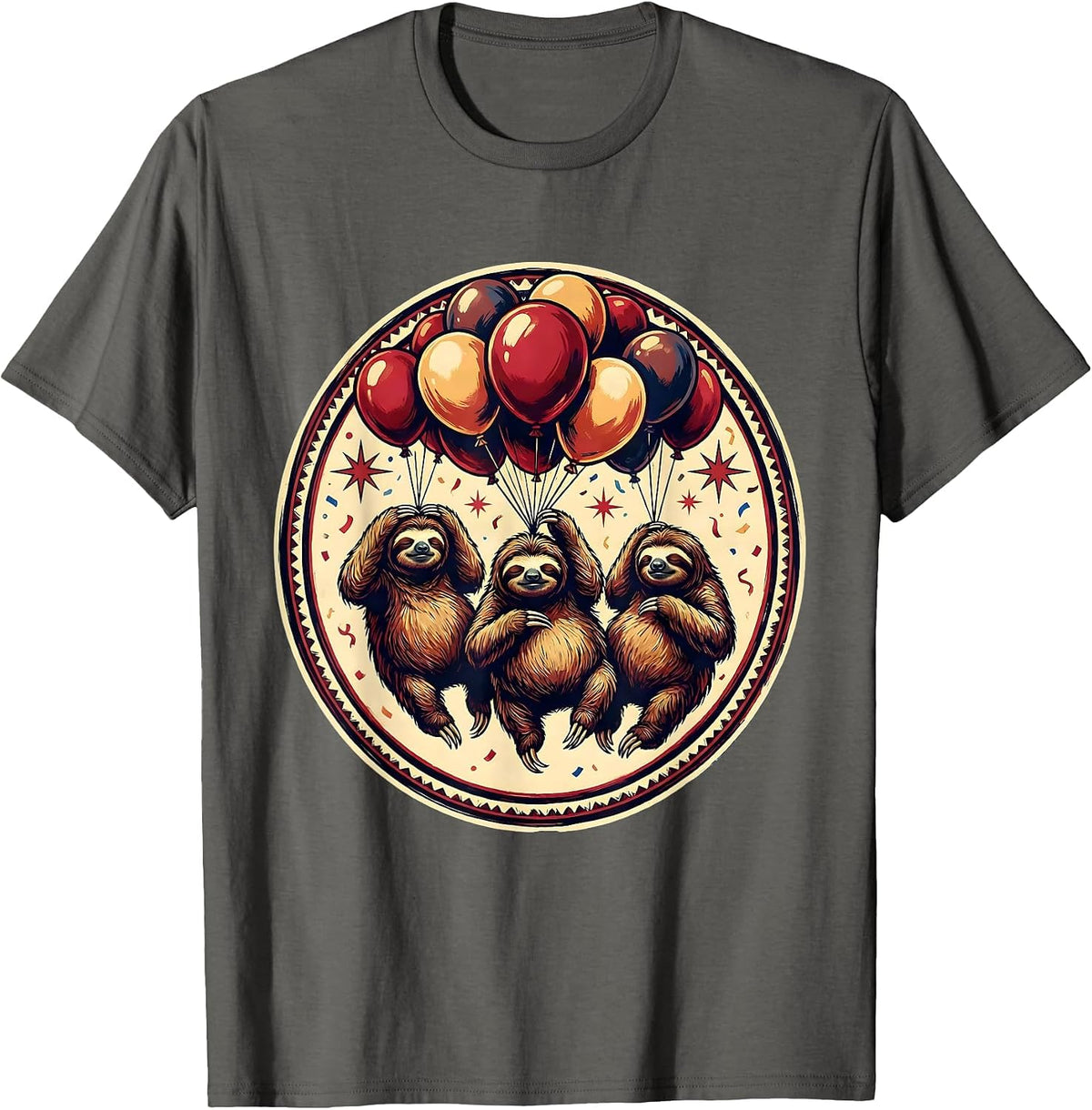 Birthday Squad Sloths Floating With Balloons T-Shirt - Asphalt Grey