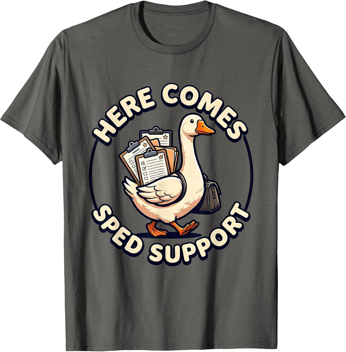 Men's Here Comes SPED Support Cute Kawaii Funny SPED Teacher T-Shirt - Asphalt Grey