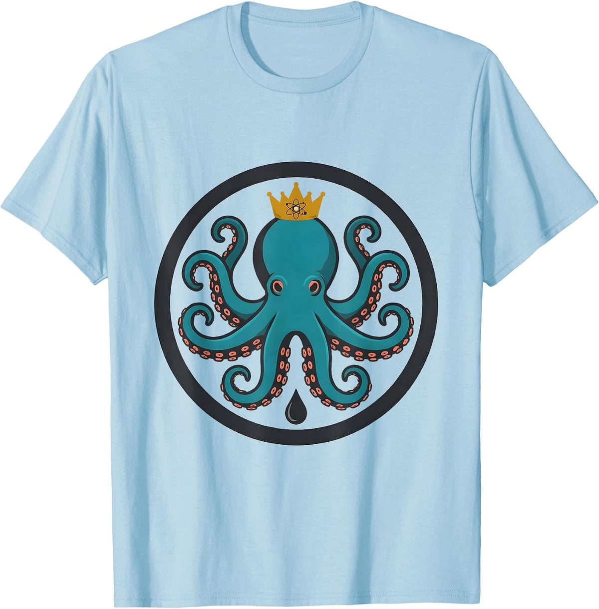 Men's Atomic Octopus Midcentury Modern Badge Sea Monster Lover T-Shirt - Baby Blue