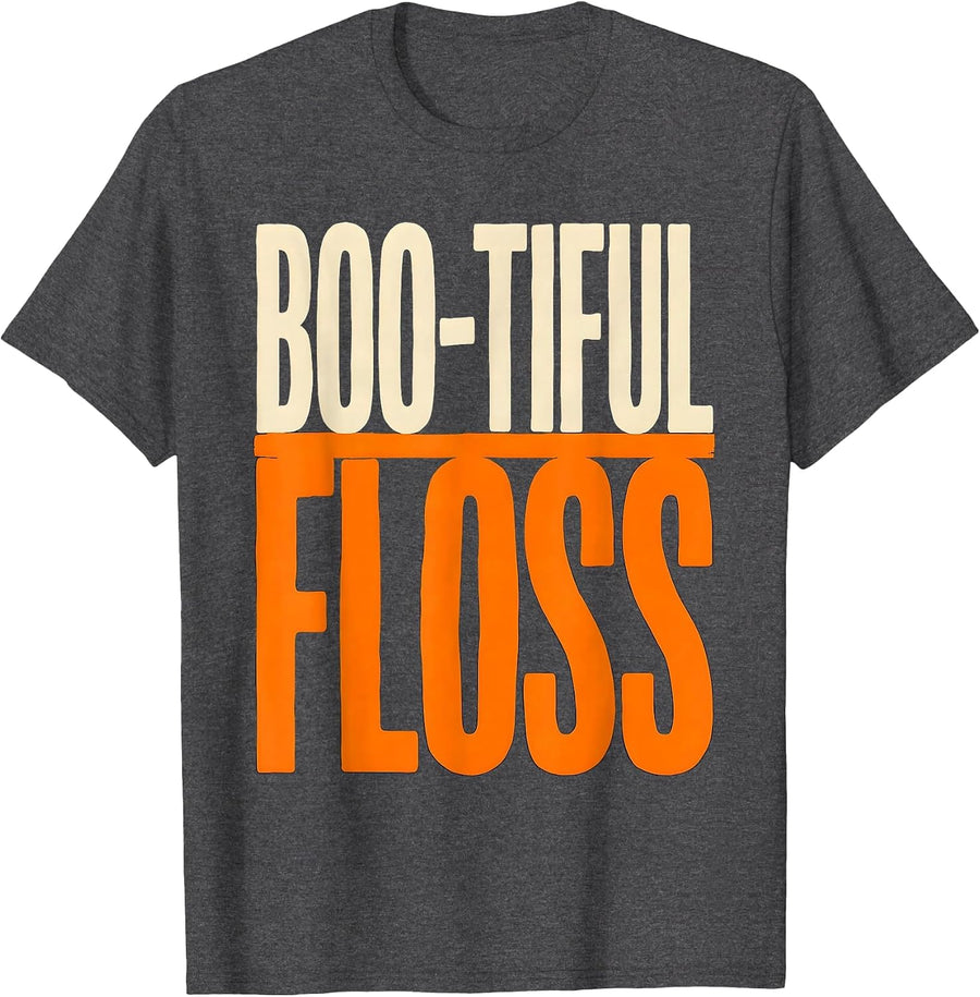 Men's Boo-tiful Floss Funny Dental Hygienist Halloween Humor T-Shirt - Dark Heather Grey