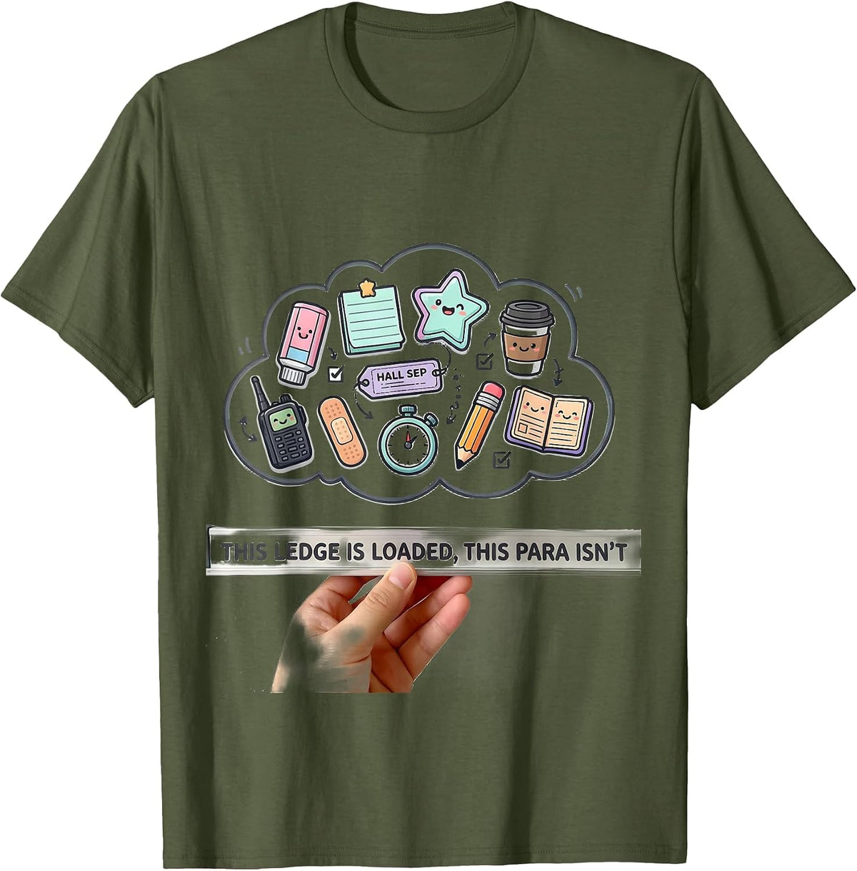 Men's This Ledge Is Loaded, This Para Isn't Kawaii T-Shirt - Olive Green