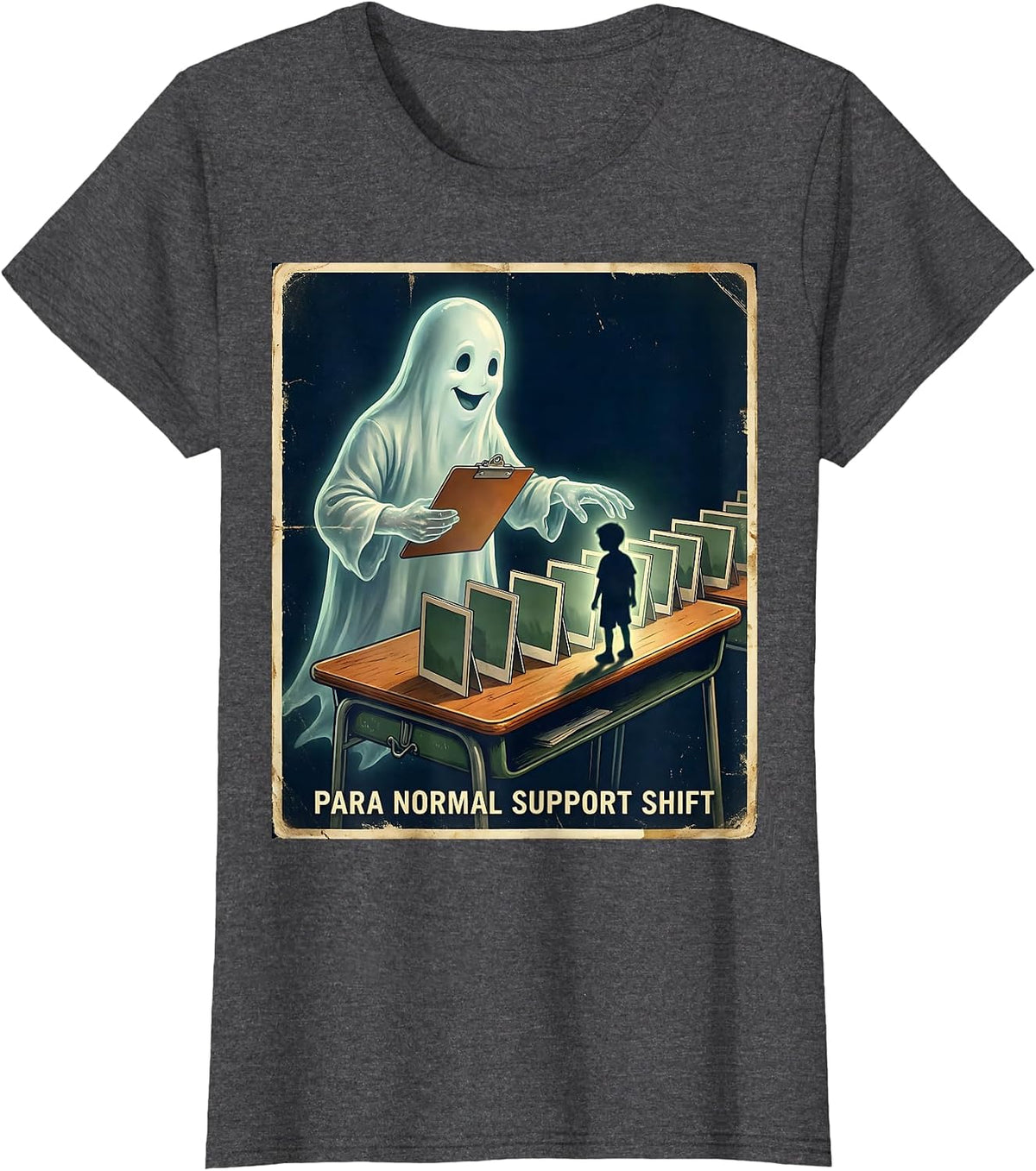 Women's Para Normal Support Shift Vintage Ghost Paraprofessional T-Shirt - Dark Heather Grey