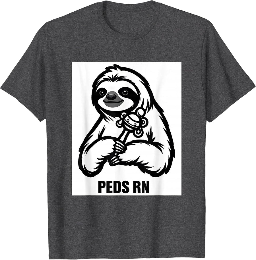 Men's PEDS RN Cute Sloth Pediatric Nurse Practitioner NICU PICU T-Shirt - Dark Heather Grey