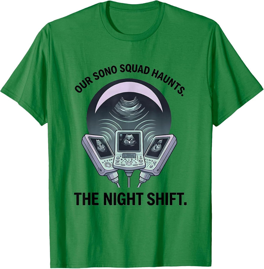Men's Our Sono Squad Haunts The Night Shift Halloween Radiology T-Shirt - Kelly Green