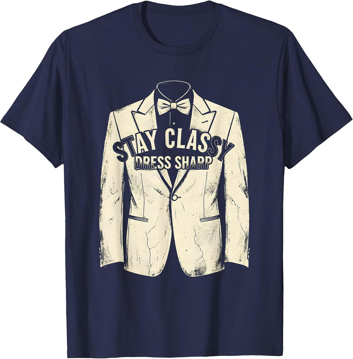 Stay Classy Dress Sharp Tuxedo Design T-Shirt - Navy Blue