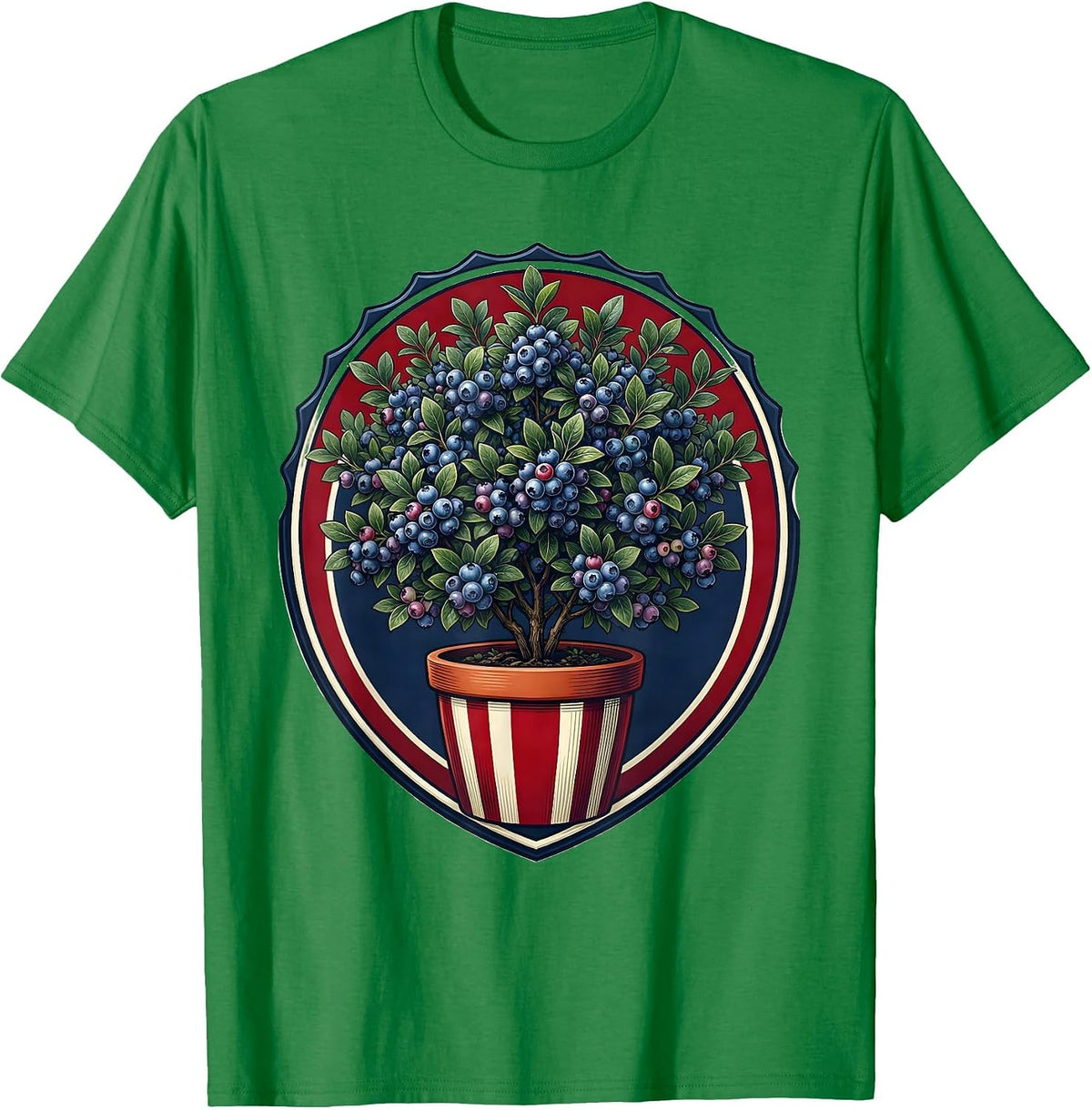 Men's Red White and Blueberry Patriotic Bush Design T-Shirt - Kelly Green