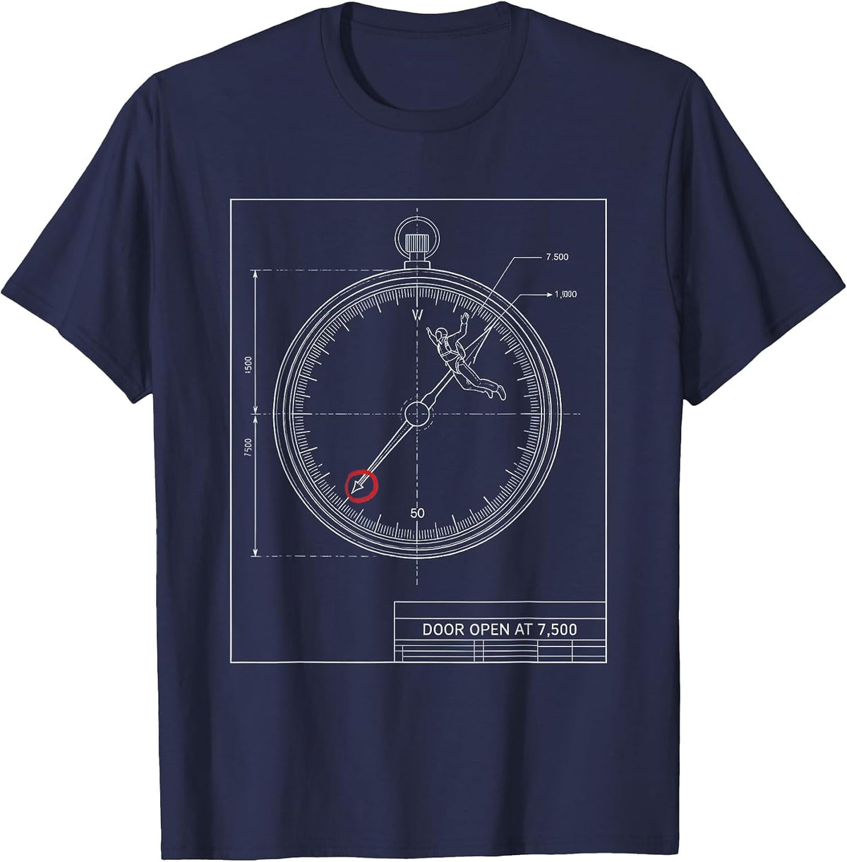 Door Open At 7,500 Funny Skydiving Adventure Humor T-Shirt - Navy Blue