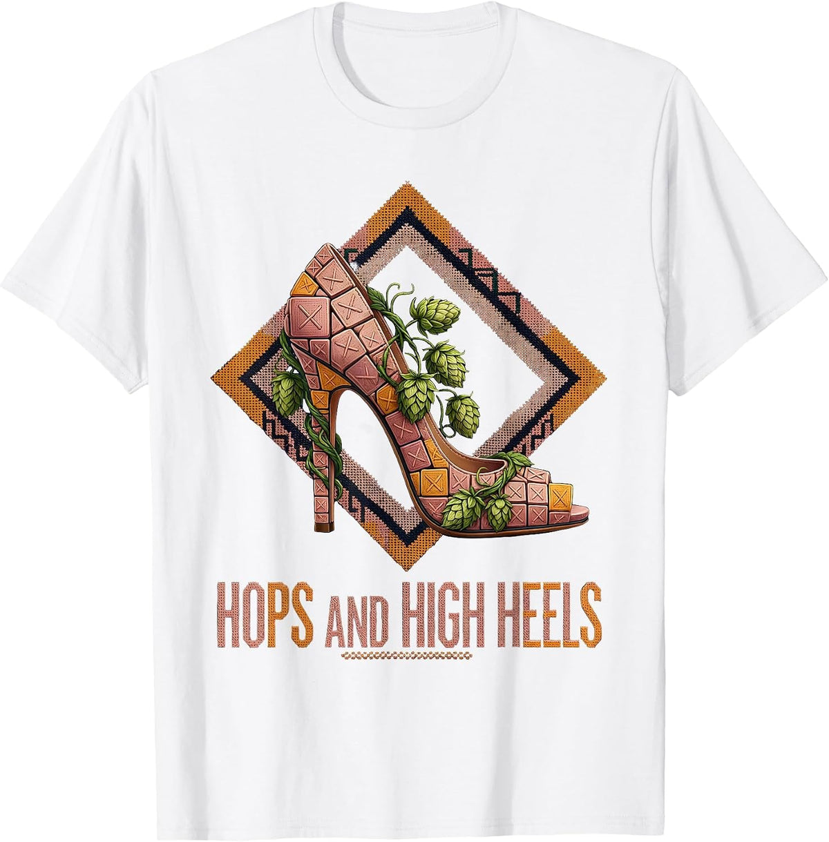 Men's Hops and High Heels Beer Lover Design T-Shirt - White