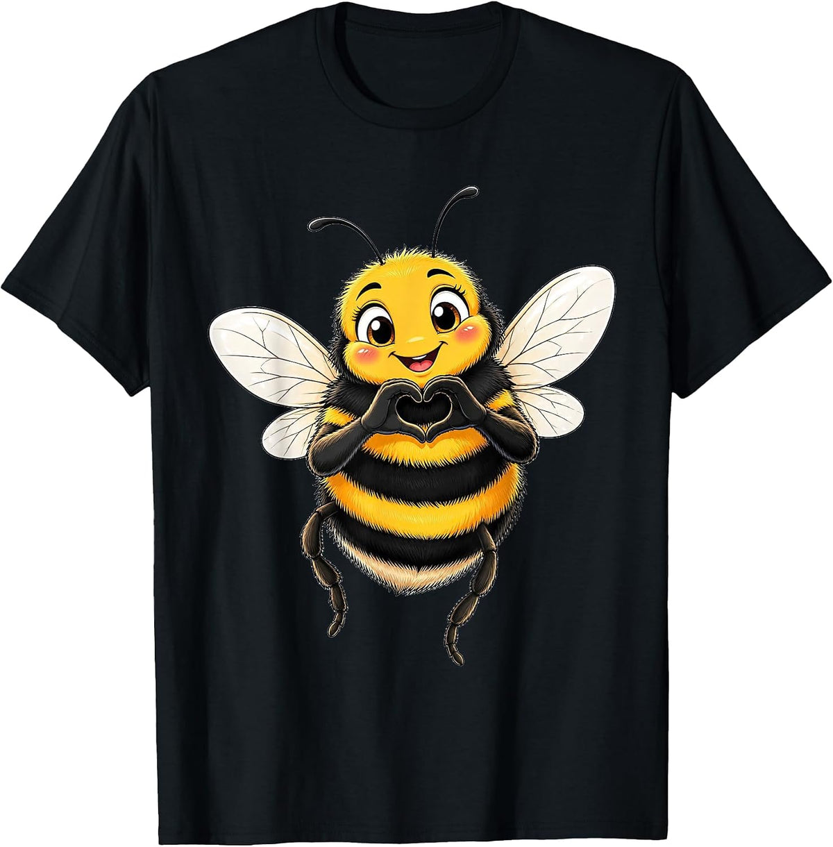 Bumblebee with Heart | Cute Bumblebee with Heart Symbol T-Shirt - Black