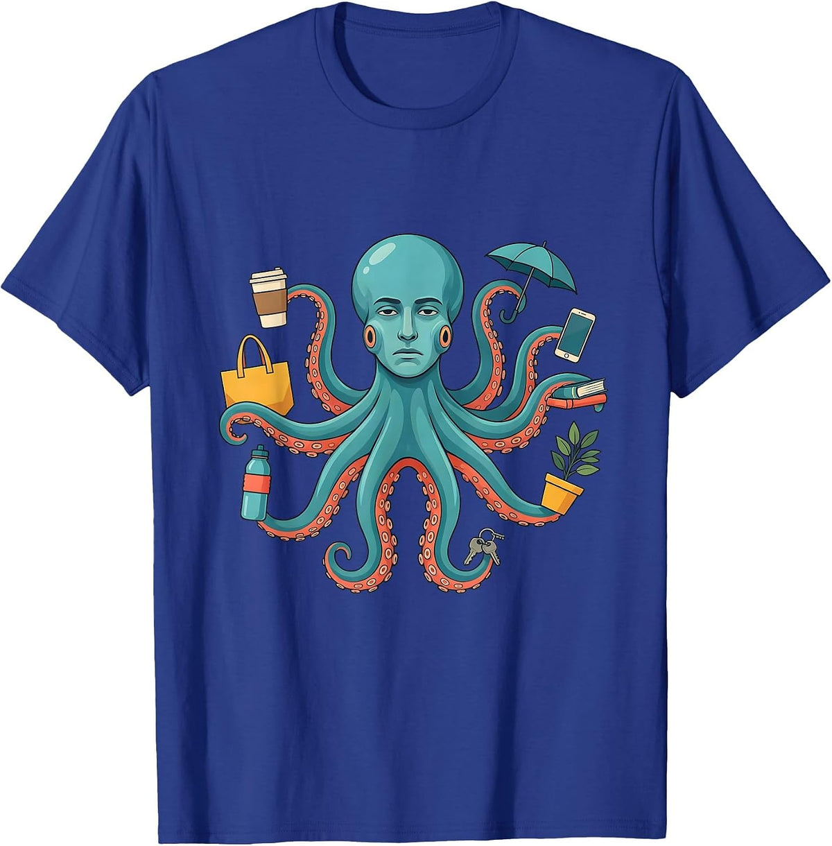 Men's Octopus Human Hybrid Flat Vector Marine Life Lover T-Shirt - Royal Blue