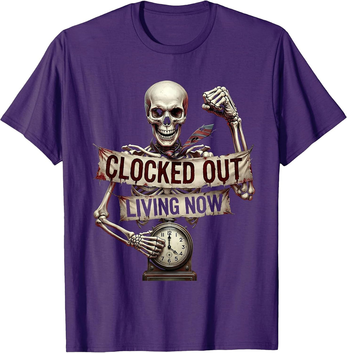 Clocked Out Living Now Labor Day Design T-Shirt - Purple