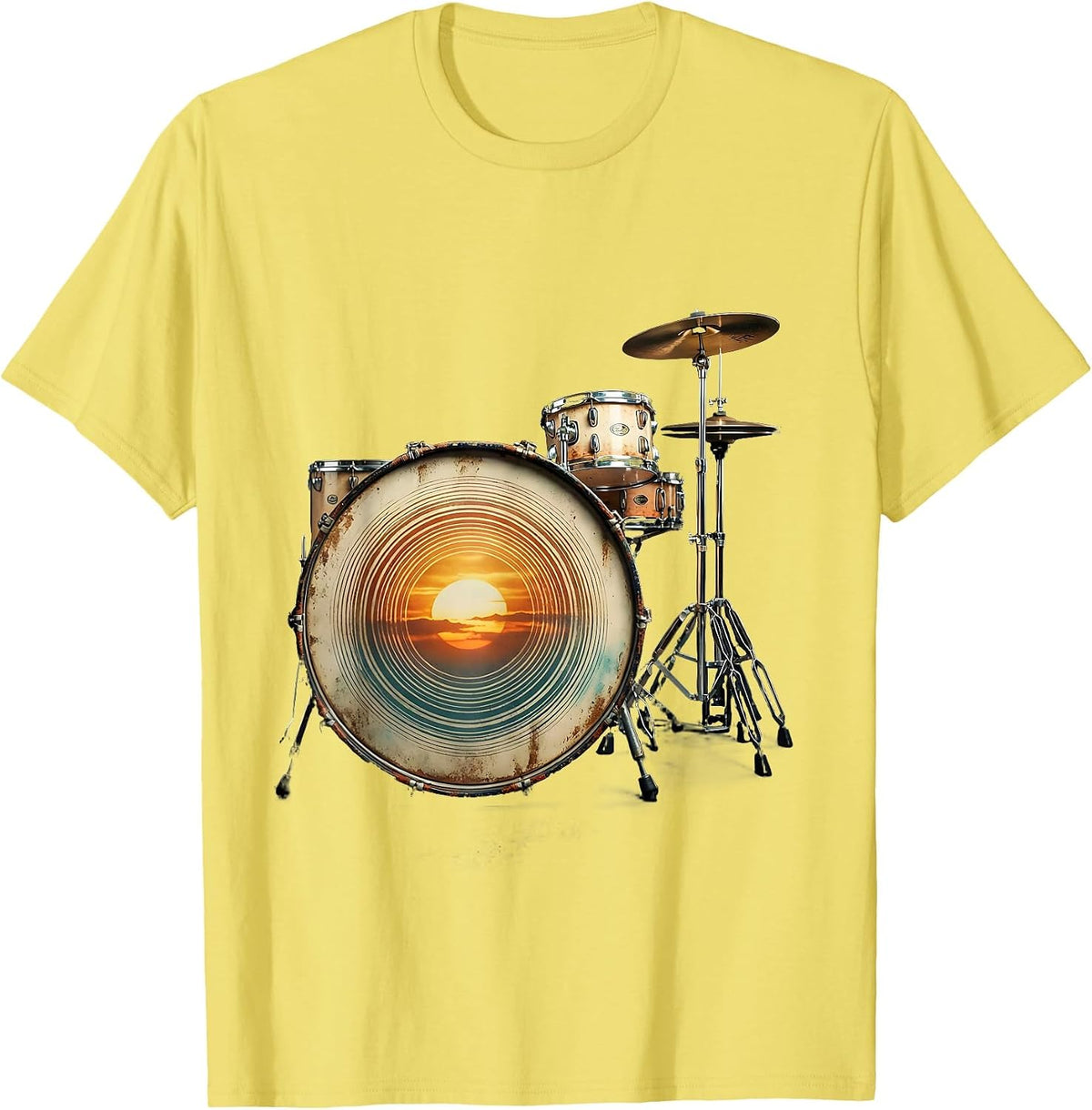 Men's Vintage Drummer Drum Circle Percussionist Humor T-Shirt - Lemon Yellow