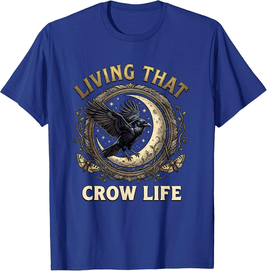Living That Crow Life Bold Crow Graphic Design T-Shirt - Royal Blue