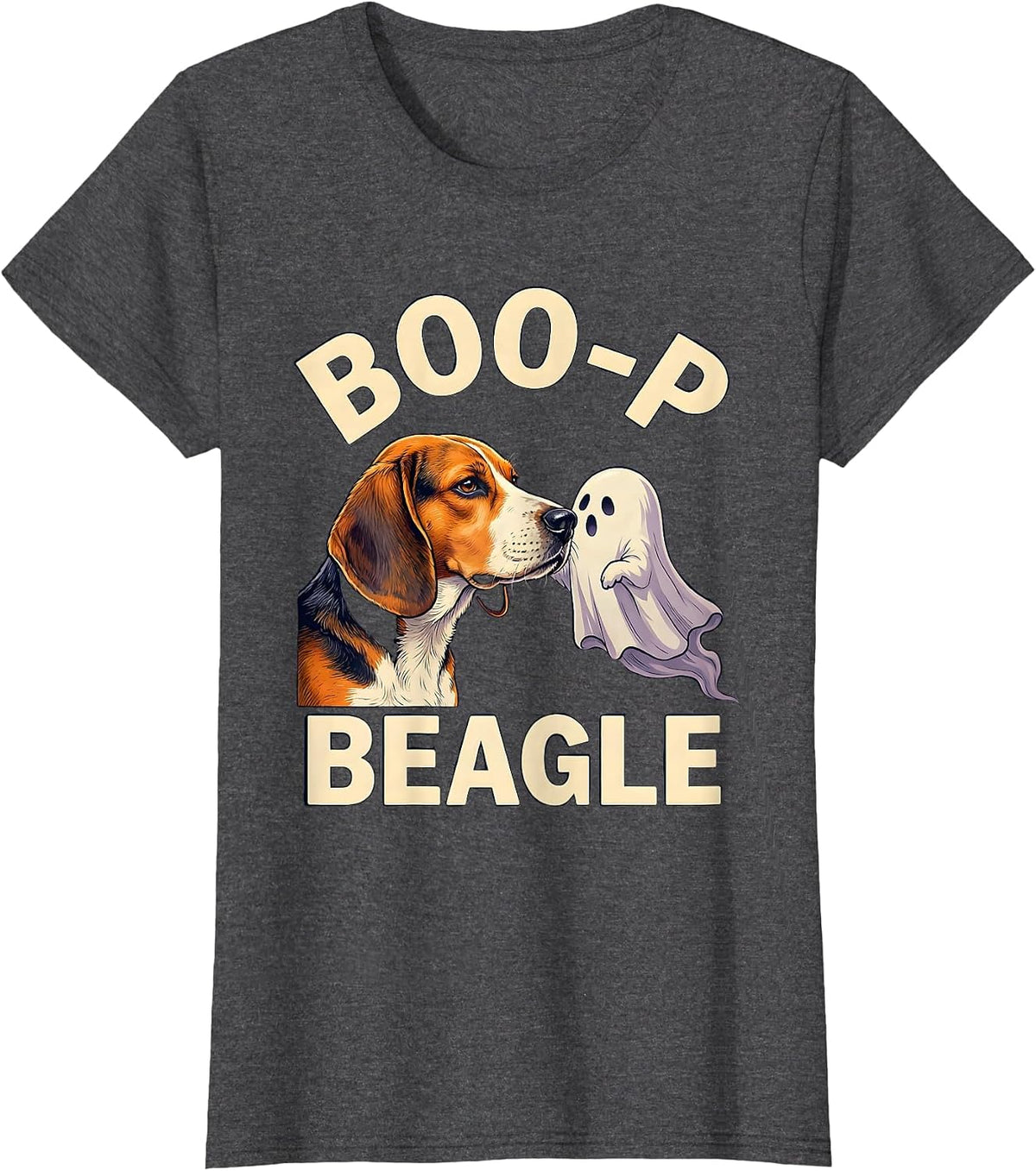 Women's Boo-P Beagle Funny Ghost Dog Lover Halloween Costume T-Shirt - Dark Heather Grey