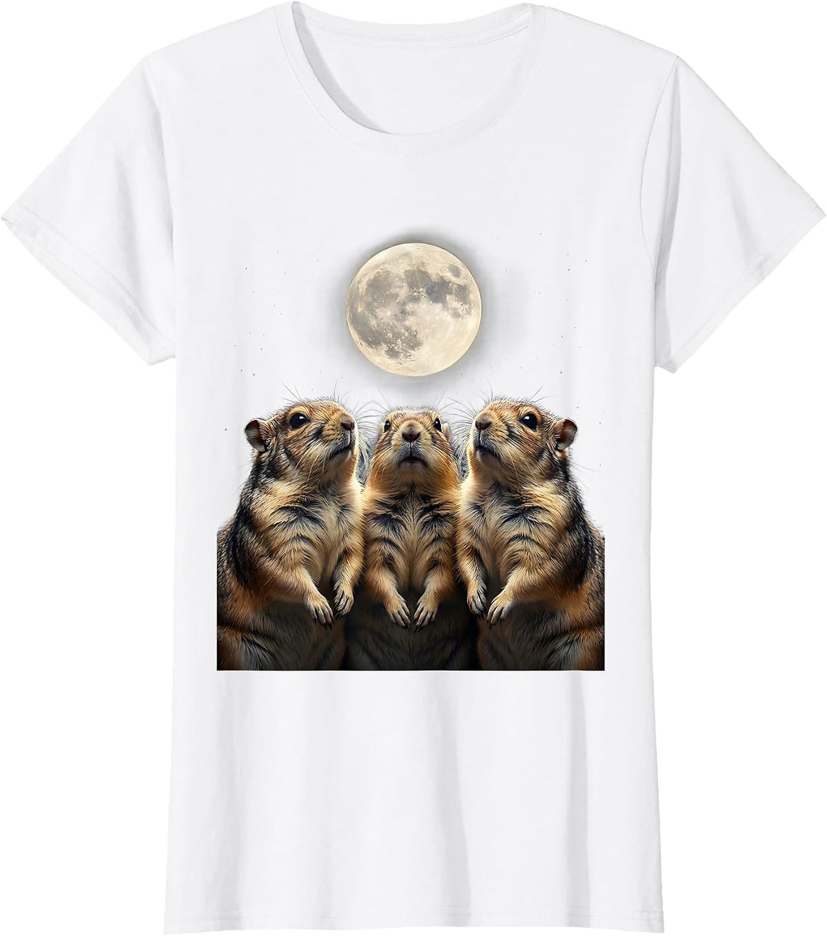 Three Chinchillas Moon Funny Meme Humor T-Shirt - White