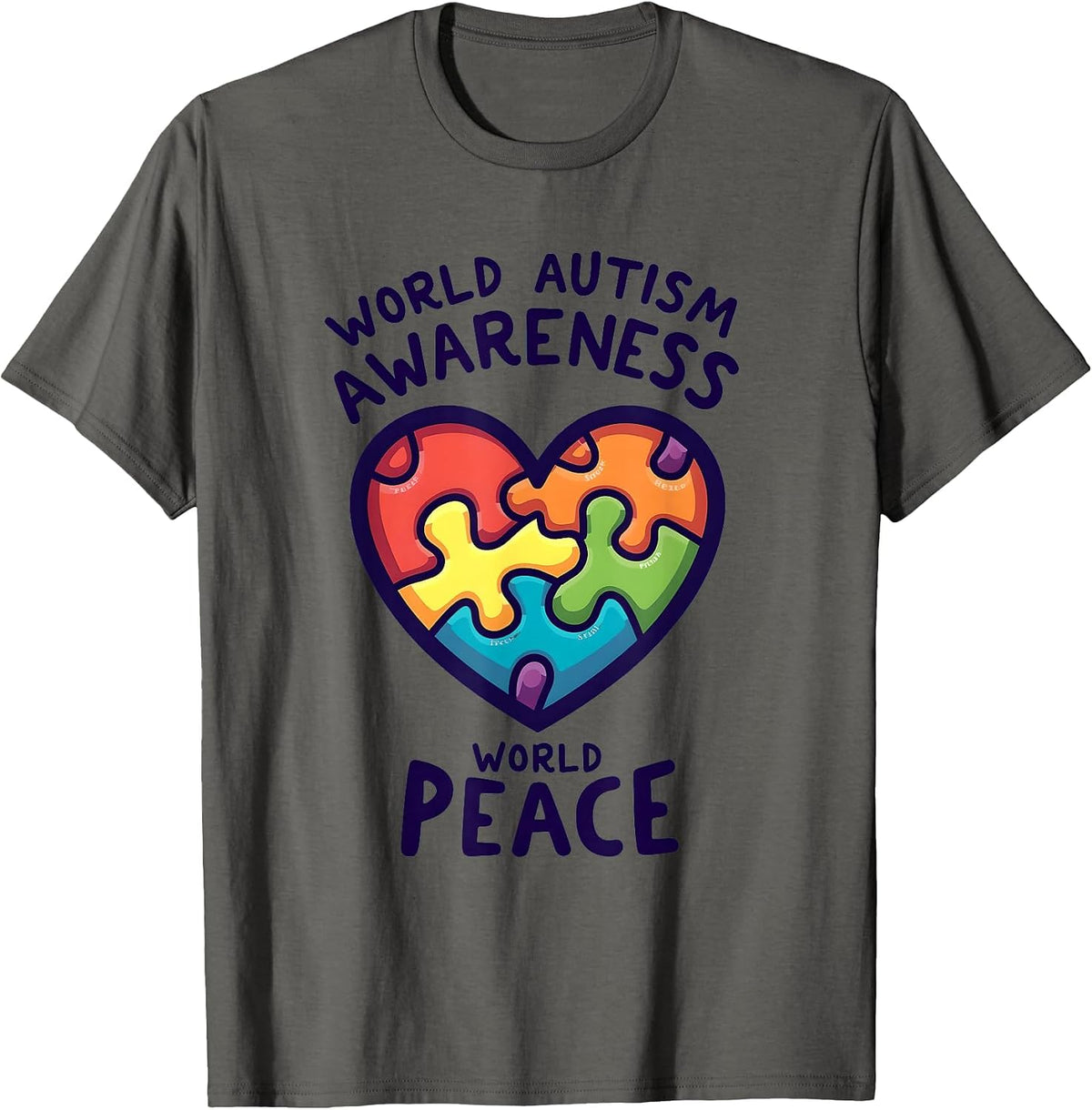 Autism Awareness World Peace Design T-Shirt - Asphalt Grey