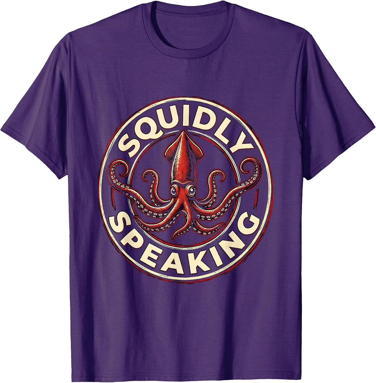 Squidly Speaking Playful Octopus Lover Emblem Marine Biology T-Shirt - Purple