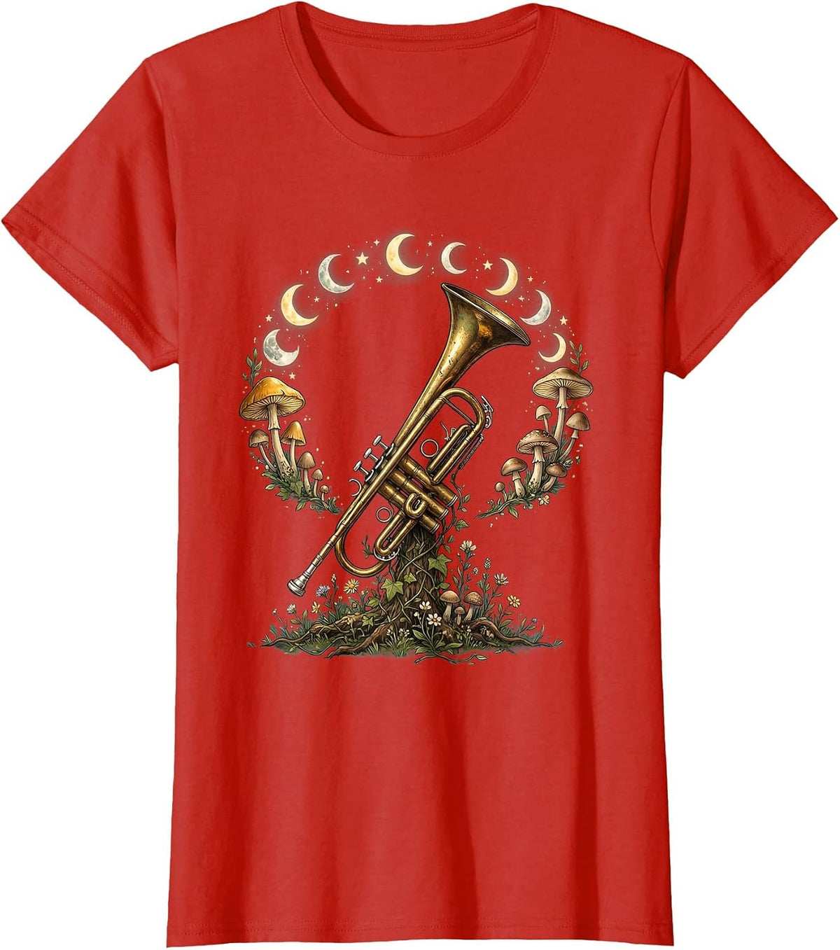 Trumpet Raised to the Sky Christian Faith Design T-Shirt - Red