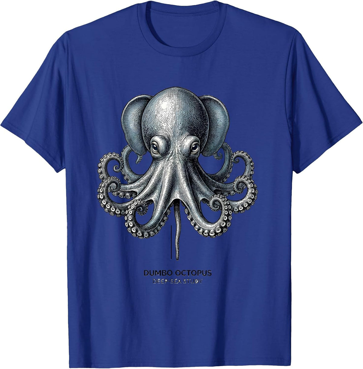 Men's Dumbo Octopus Deep-Sea Study Vintage Octopus Illustration T-Shirt - Royal Blue