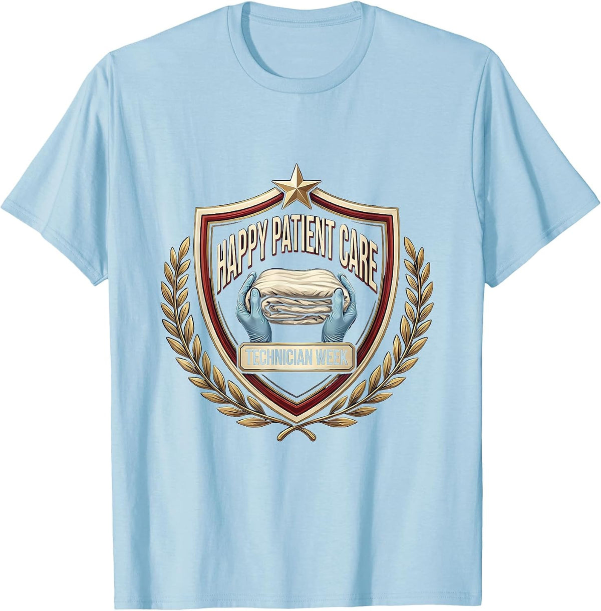Men's Happy Patient Care Technician Week Appreciation Emblem T-Shirt - Baby Blue