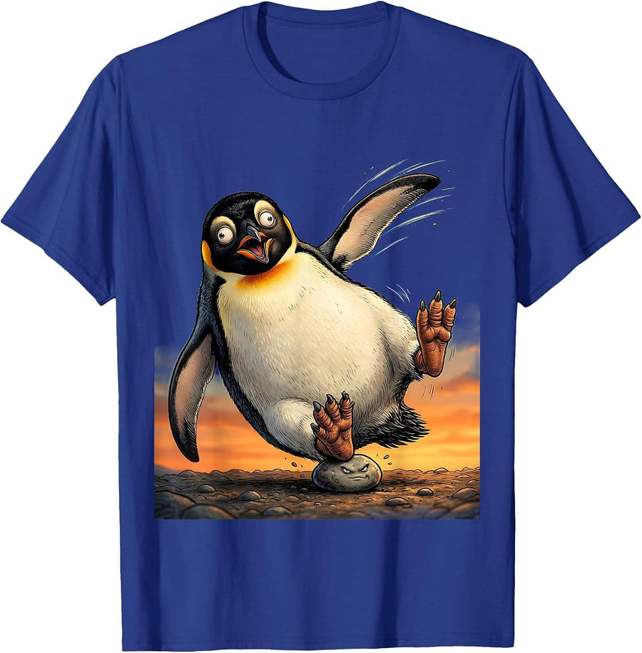 Derpy Penguin Tripping Over a Pebble T-Shirt - Royal Blue